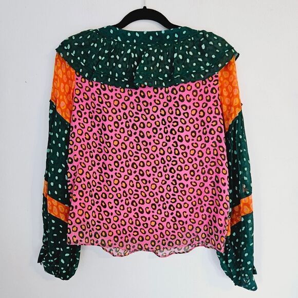 FARM RIO Anthropologie Renee Balloon Sleeve Henley Button Peasant Boho Blouse XS - Picture 12 of 15